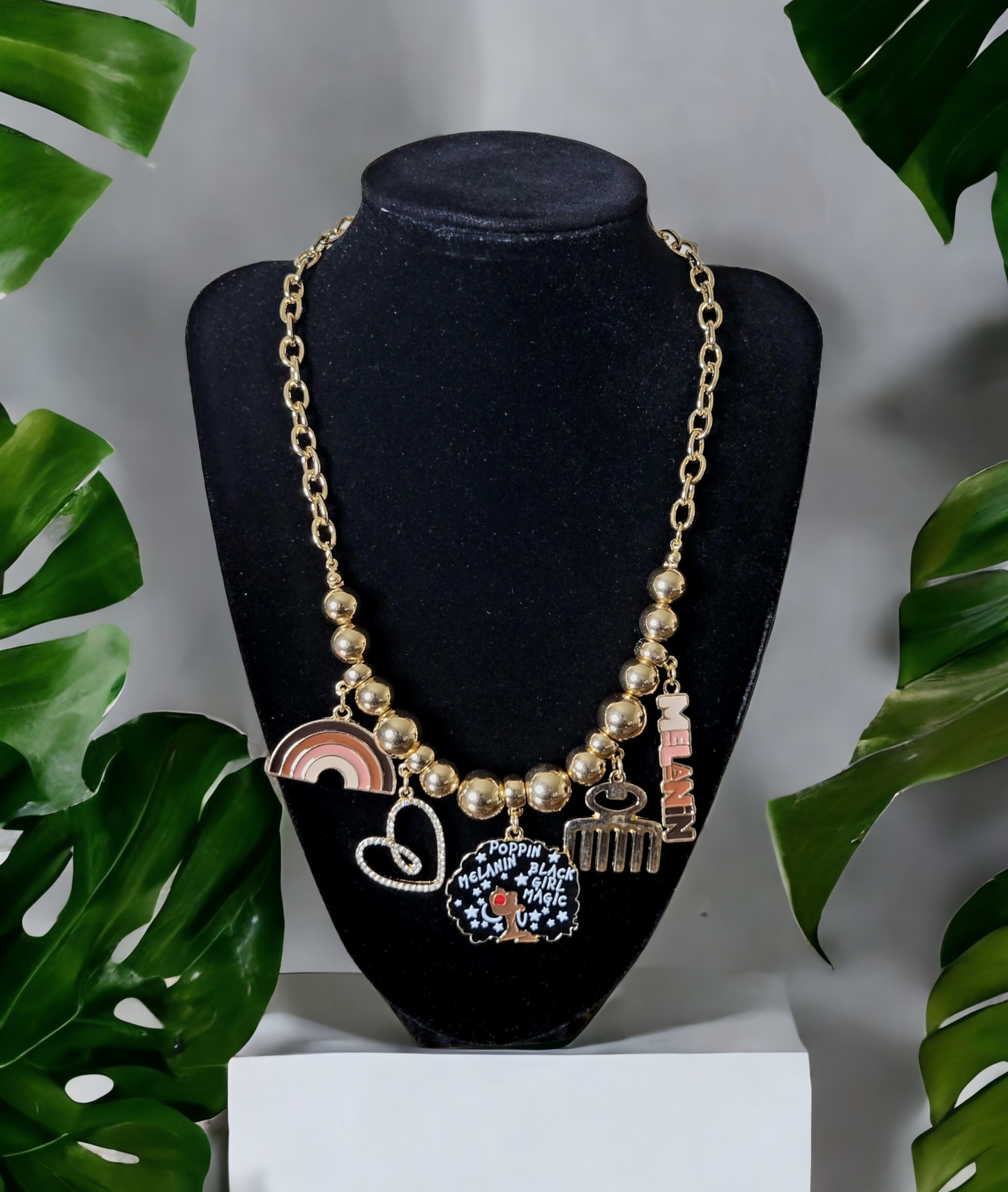 Melanin Poppin charm necklace